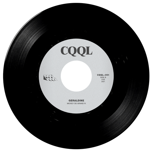 Black vinyl record with a white label displaying 'CQQL' on a white background