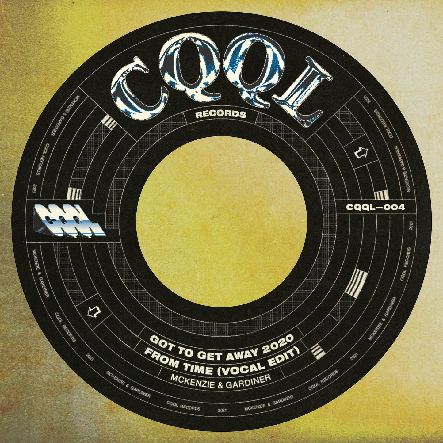 Record label with 'CQQL Records' branding and text on a yellow background