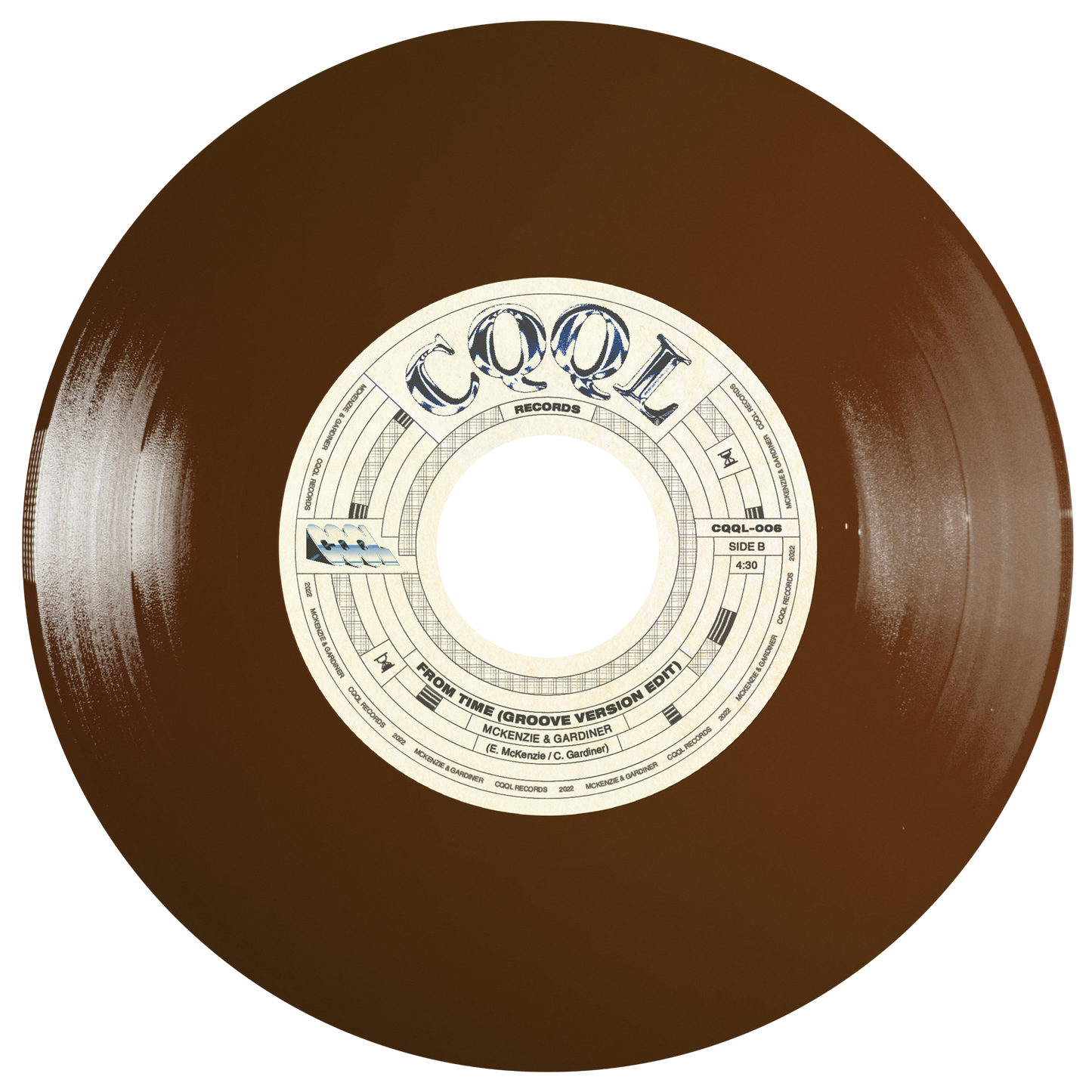 Brown vinyl record with a white label on a white background
