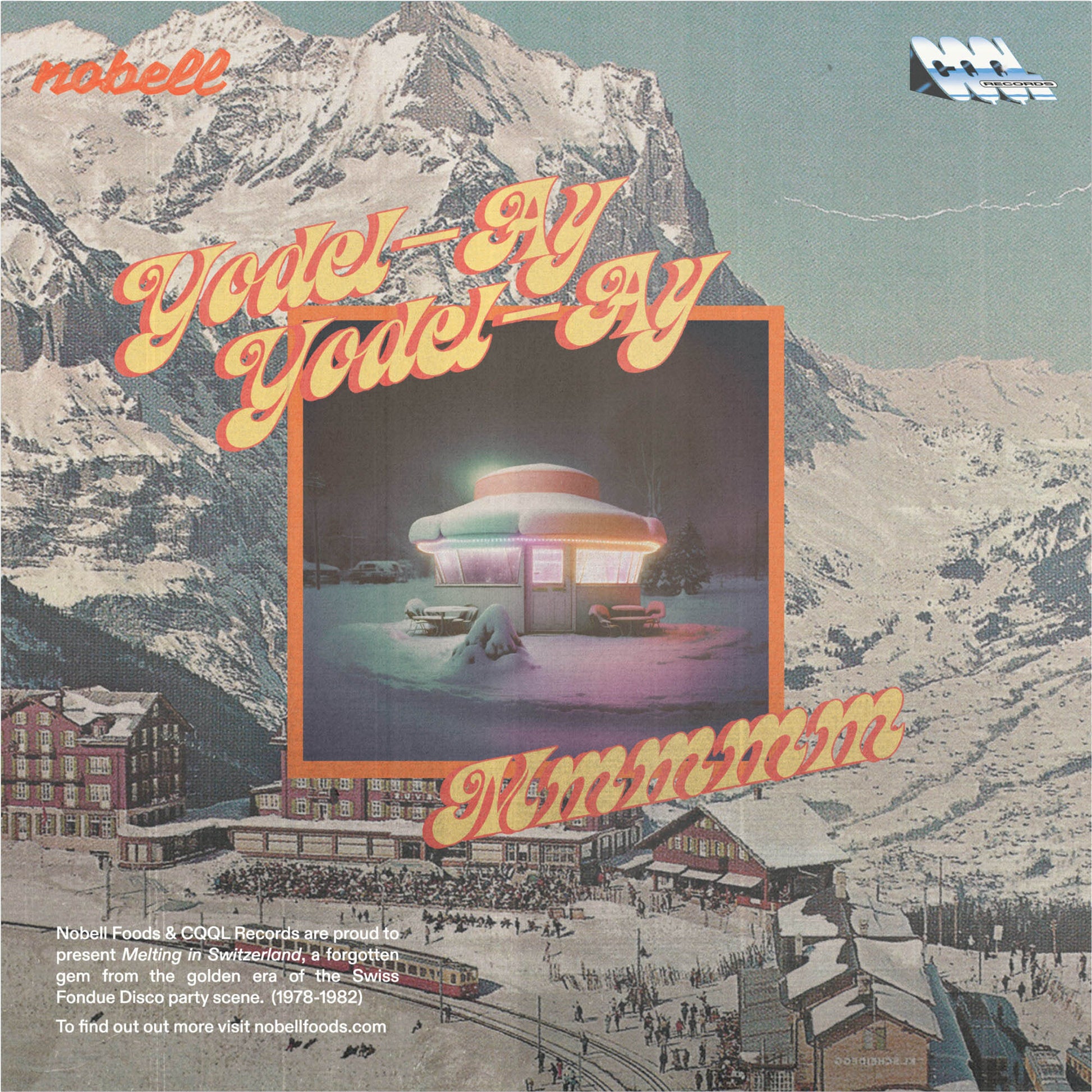 Album cover with snowy mountain landscape and yurt, featuring text and branding.
