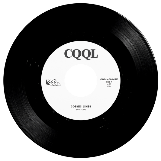 Black vinyl record with white label displaying 'CQQL' and 'Cosmic Lines' text.