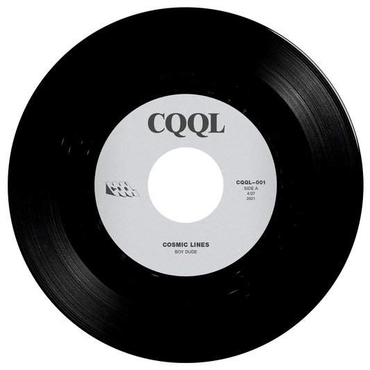 Black vinyl record with a white label featuring 'CQQL' on a white background