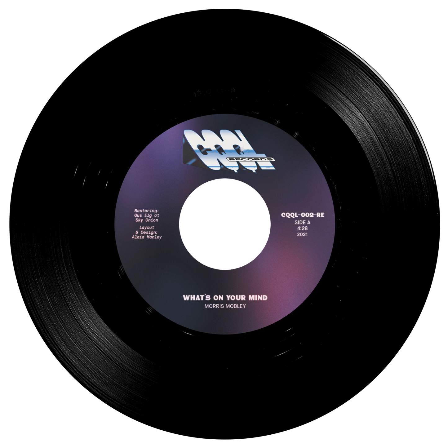 Vinyl record with label on a white background