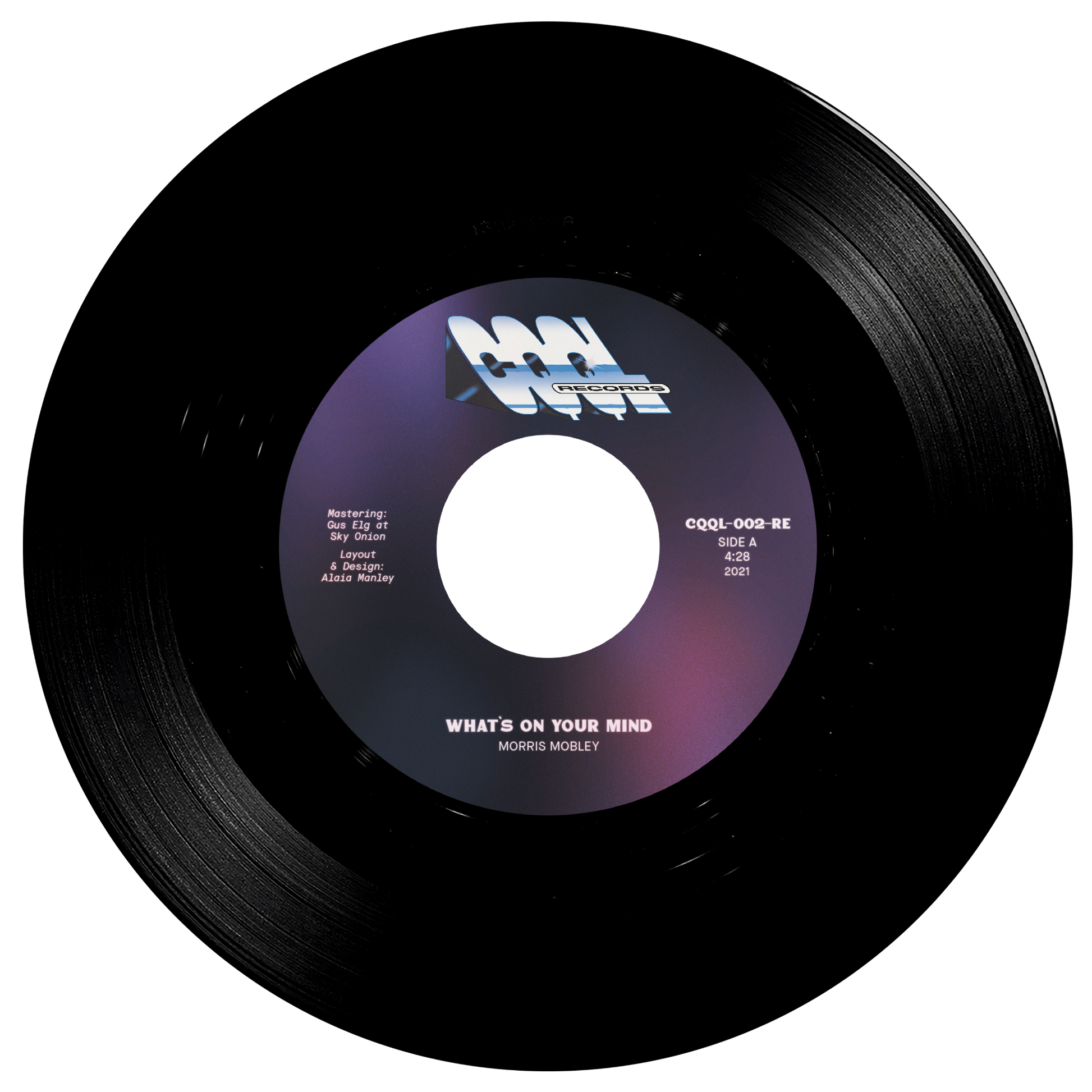 Vinyl record with label on a white background