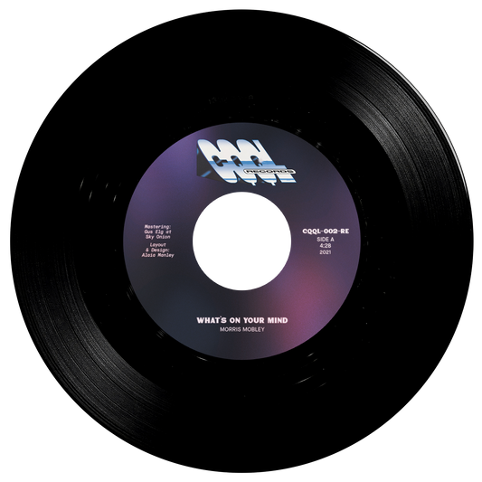 Vinyl record with label on a white background