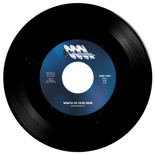 Vinyl record with a blue label on a white background