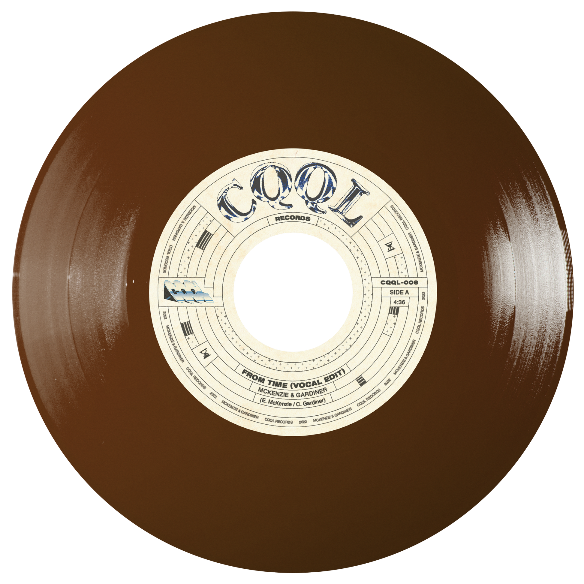 Brown vinyl record with a white label on a white background