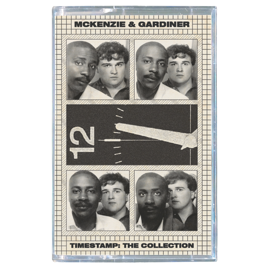 Cassette tape cover with portraits and text 'McKenzie & Gardiner' and 'TIMESTAMP: THE COLLECTION'.