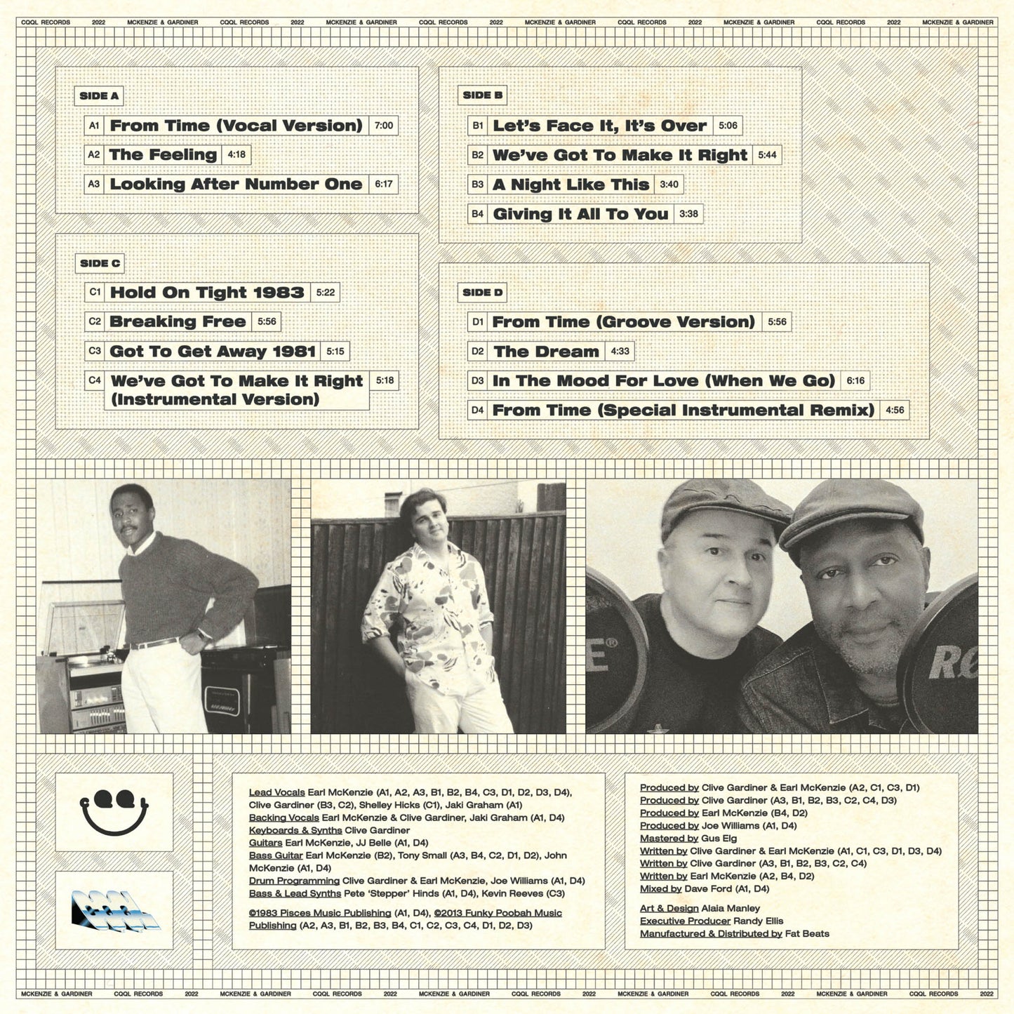 Album back cover with tracklist, images of people, and text