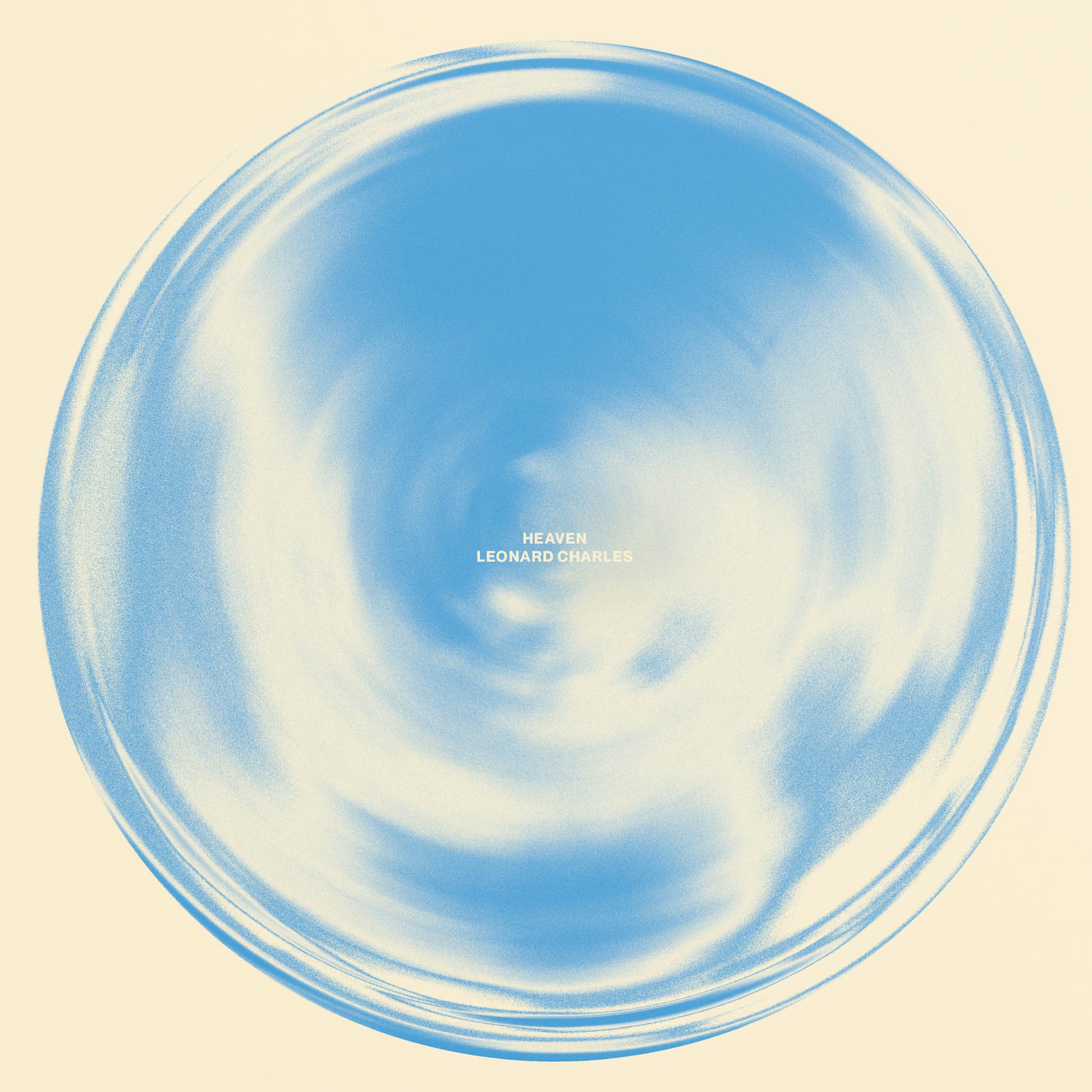 Album cover with swirling blue and white design on a beige background