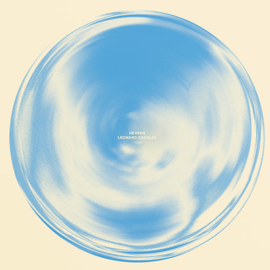 Album cover with swirling blue and white design on a beige background