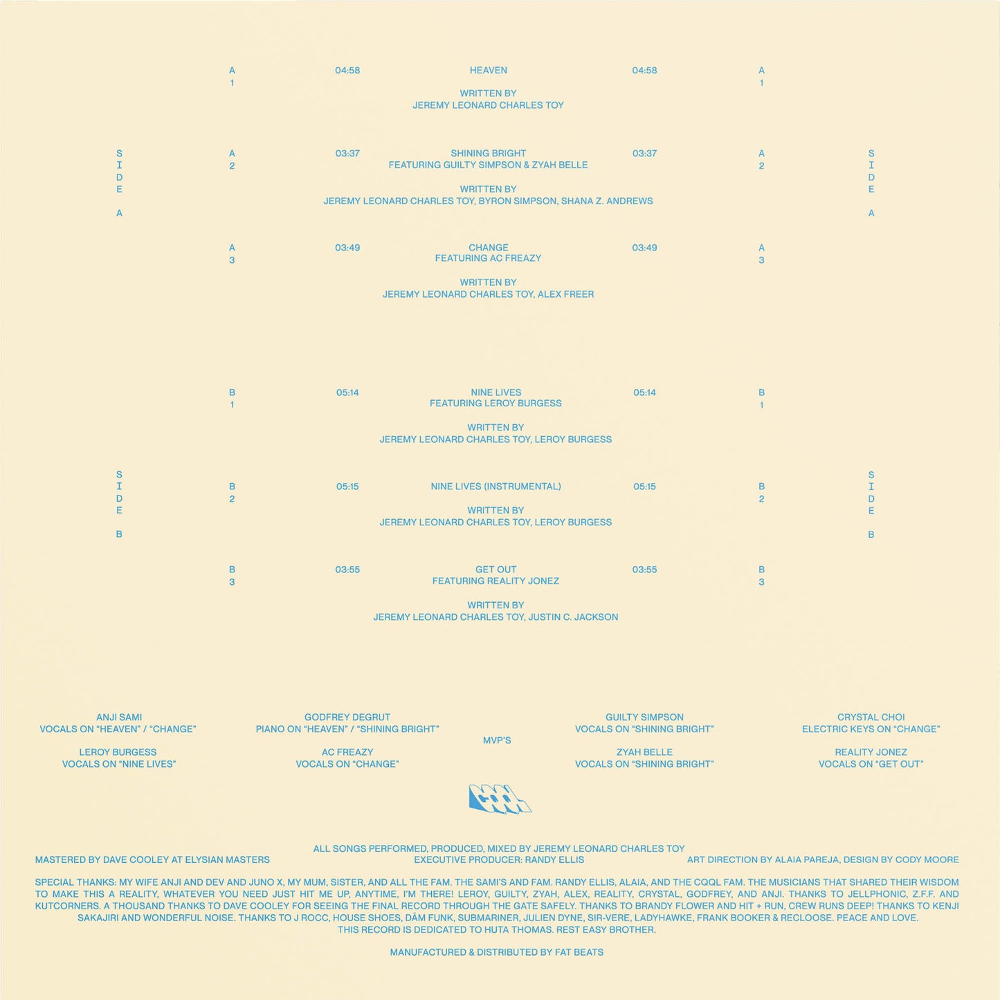 Album cover with text layout on a beige background