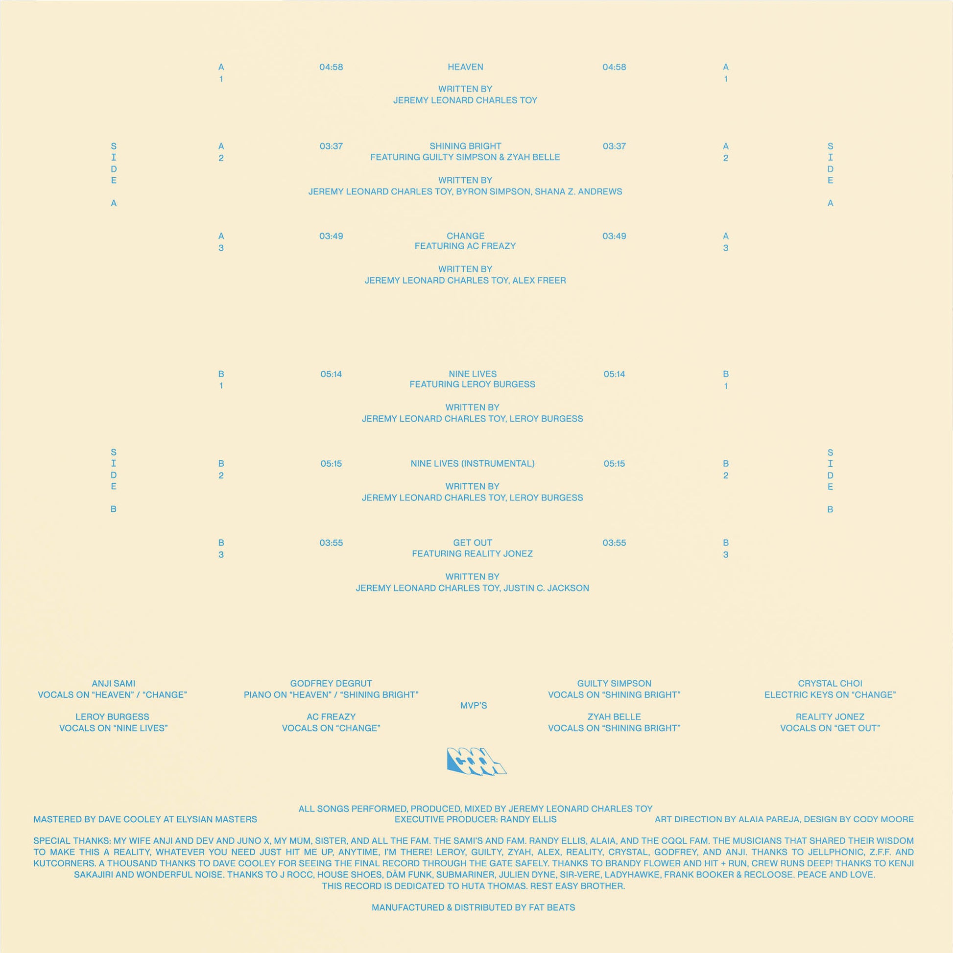 Album cover with text layout on a beige background