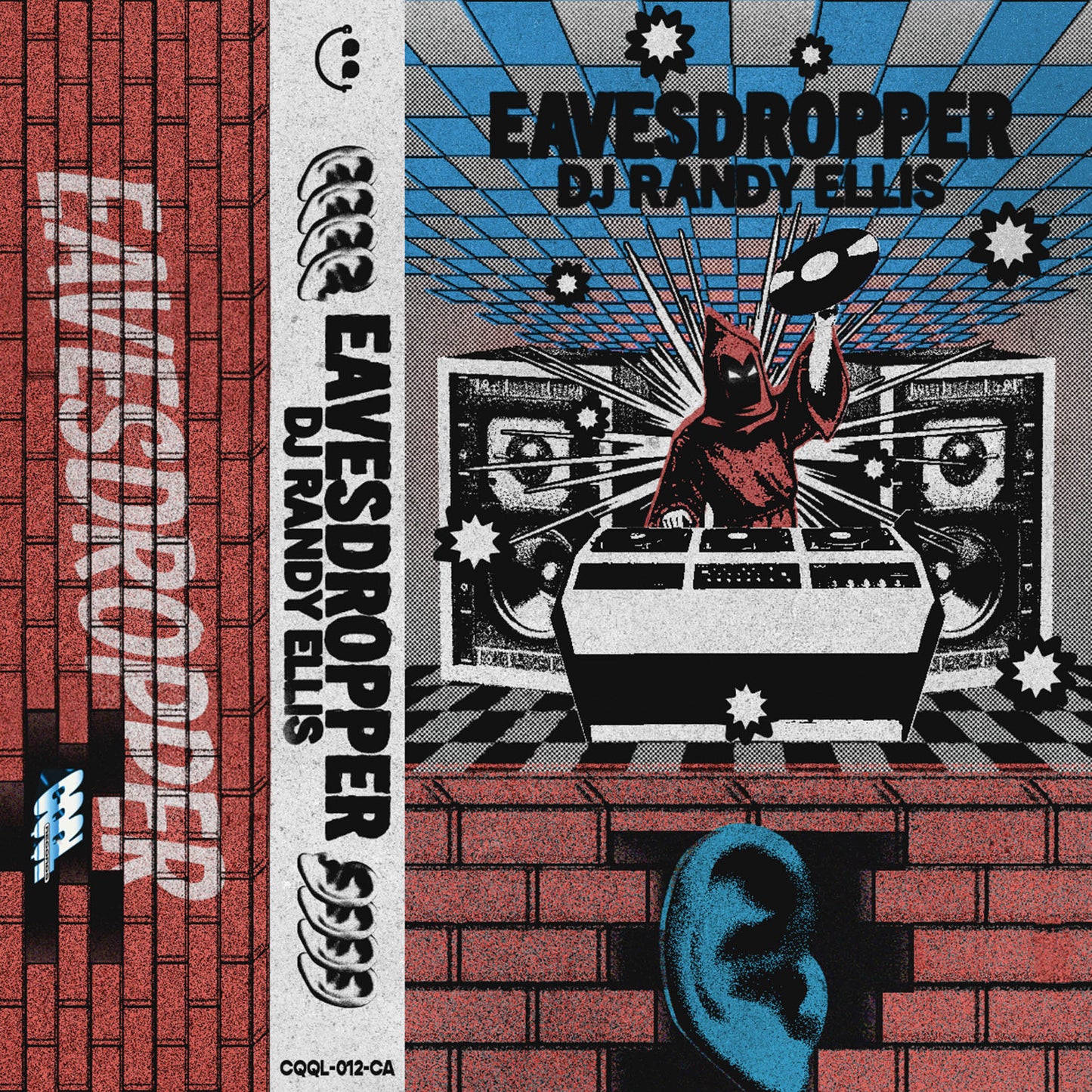 Cassette tape cover with 'Eavesdropper' and 'DJ Randy Ellis' design on a brick background