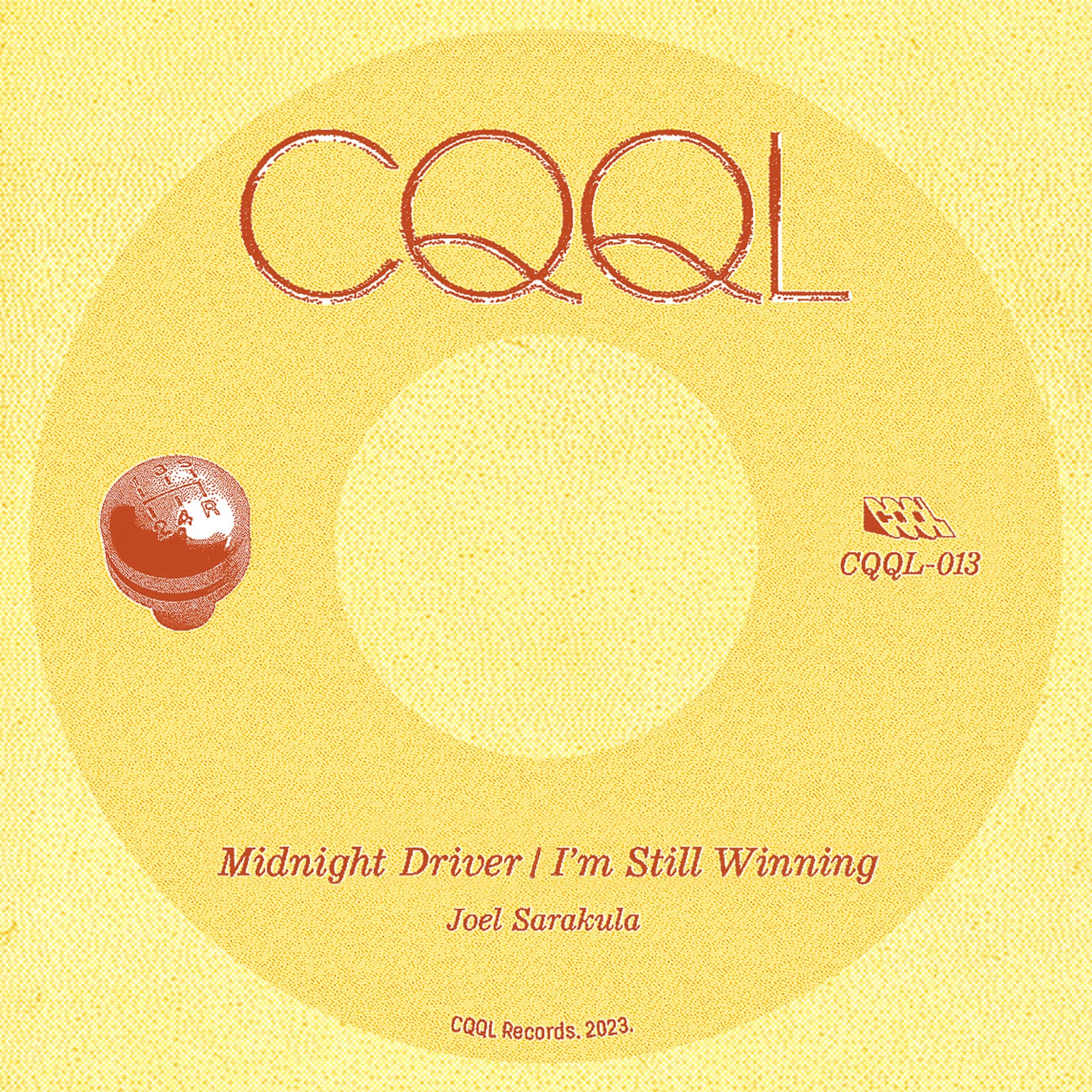 Vinyl record label with 'CQQL' branding and track information on a yellow background