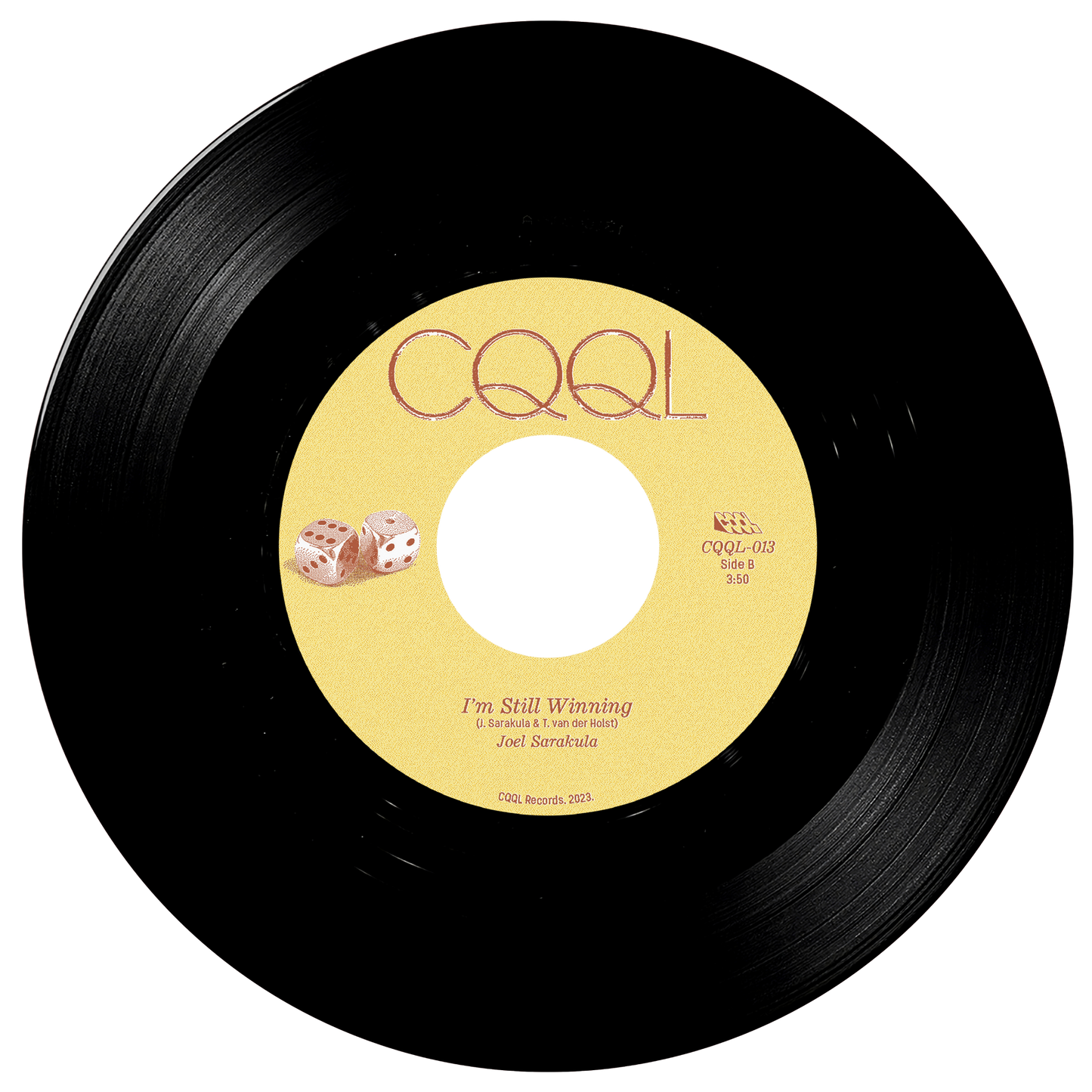 Vinyl record with yellow label featuring 'CQQL' branding and text.