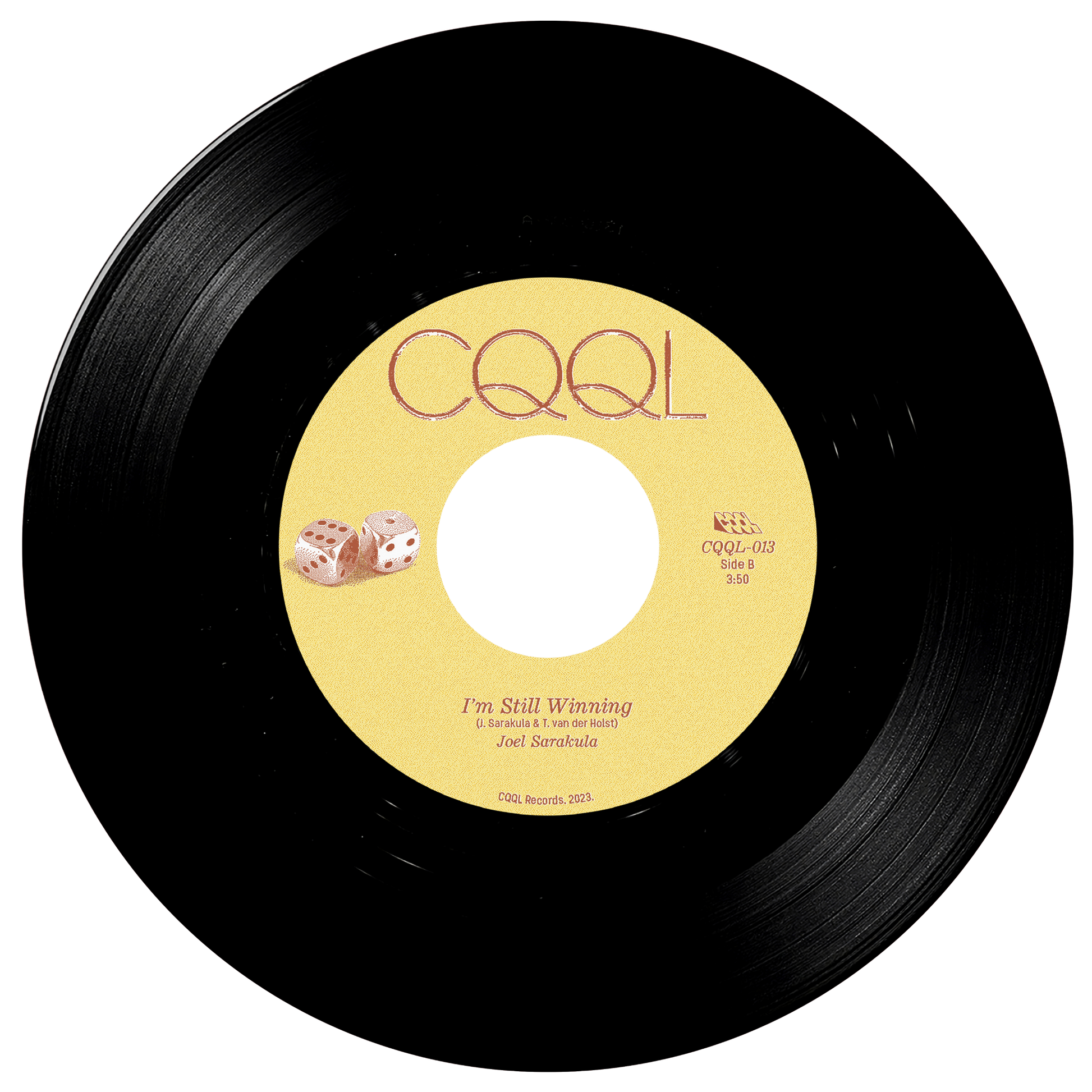Vinyl record with yellow label featuring 'CQQL' branding and text.