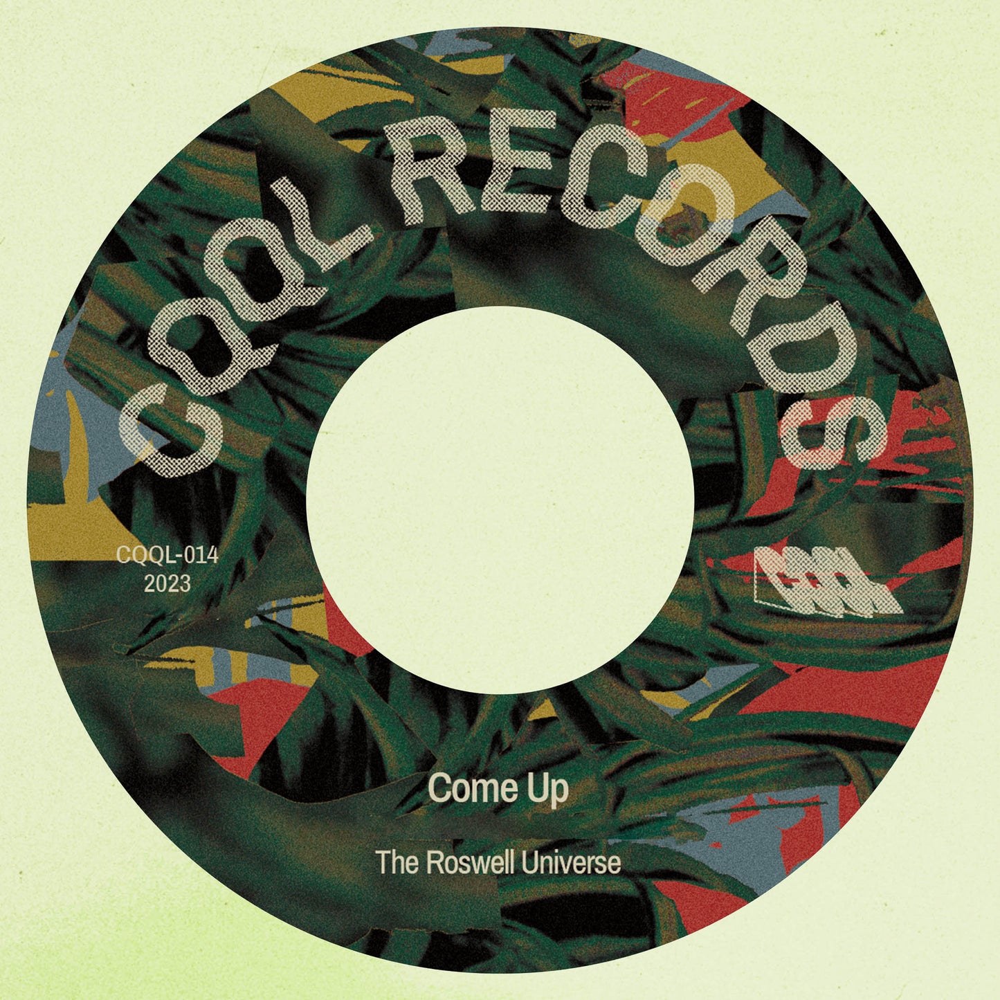 Vinyl record label with 'CQQL Records' branding and colorful abstract design.