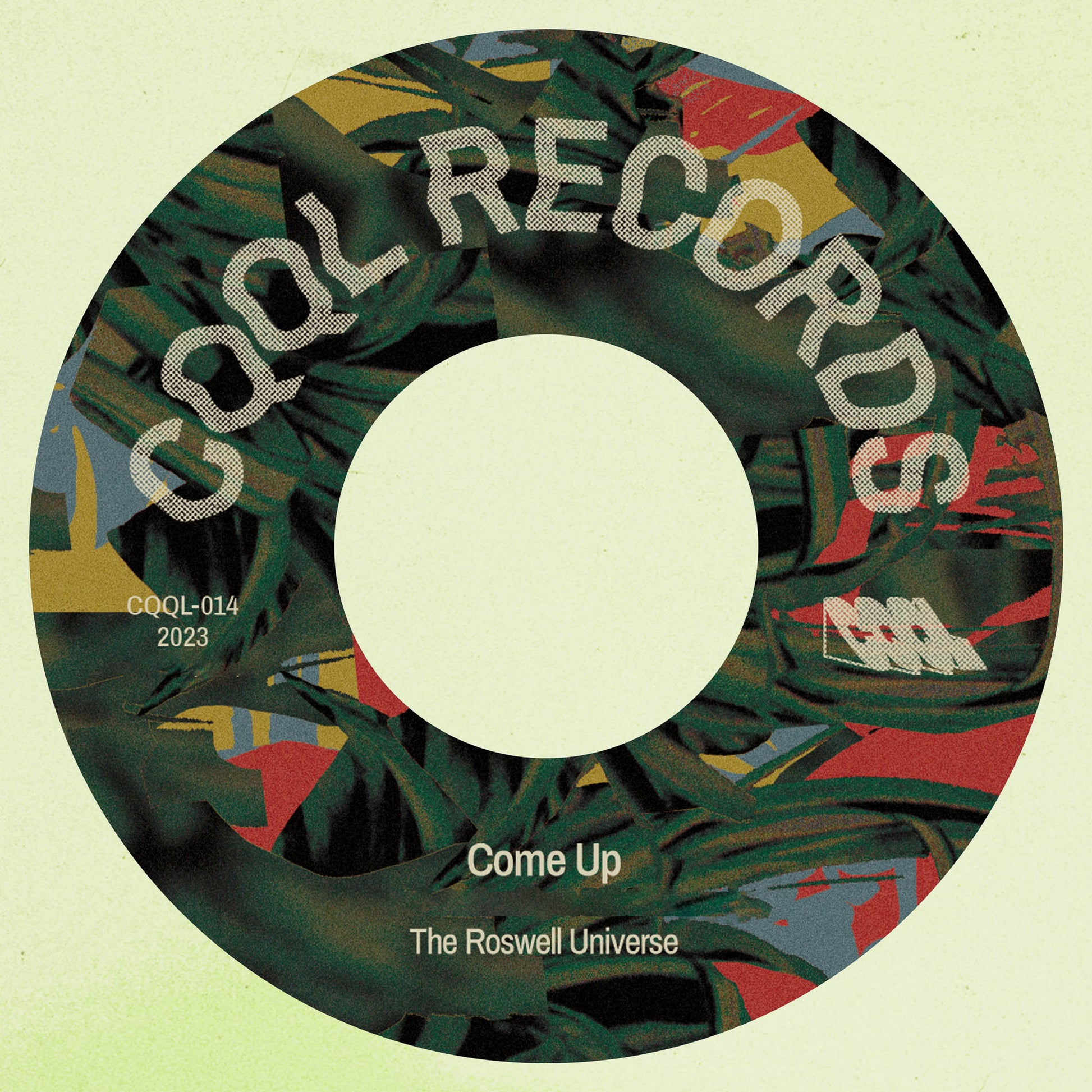 Vinyl record label with 'CQQL Records' branding and colorful abstract design.