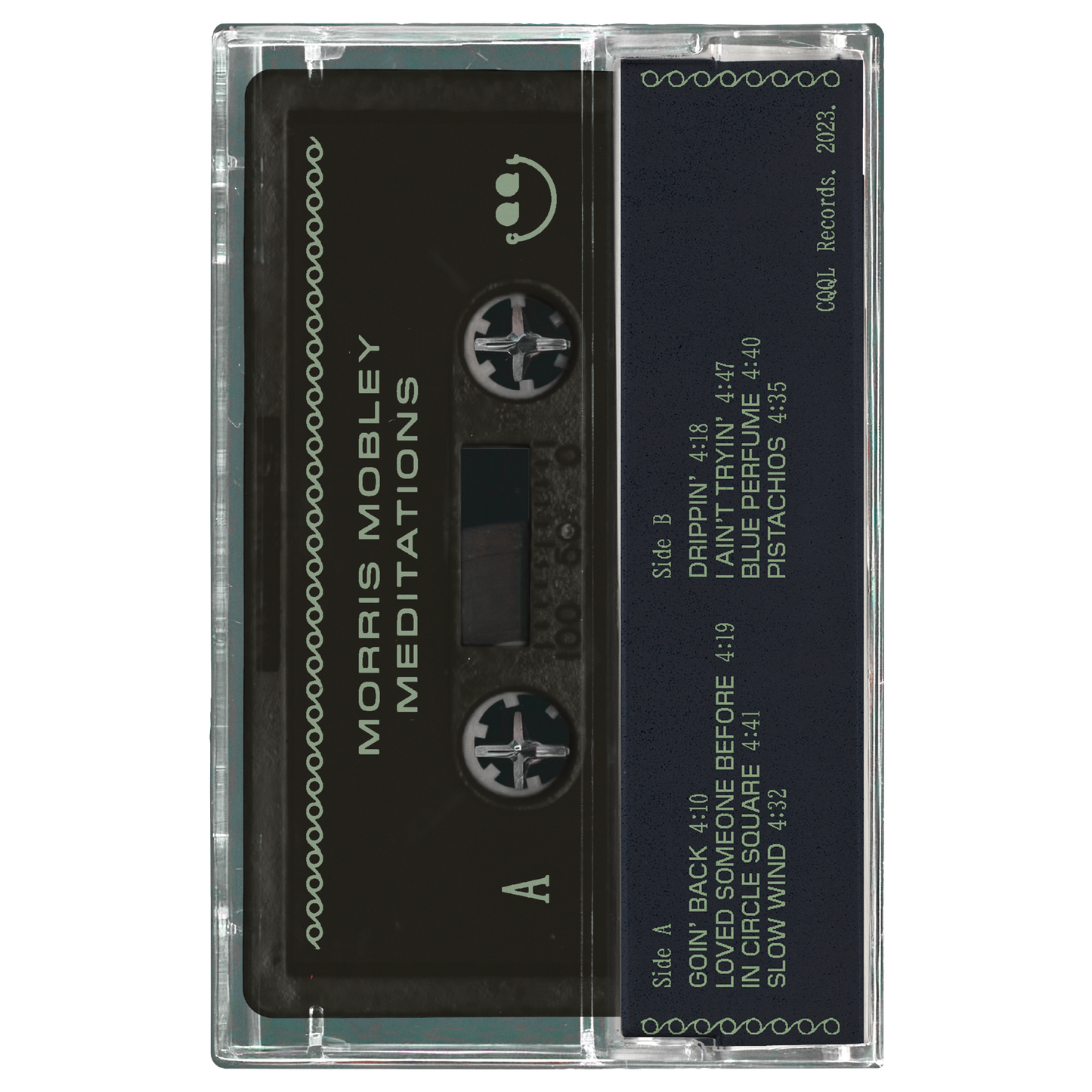 Cassette tape with 'Morris Mobley Meditations' on a white background