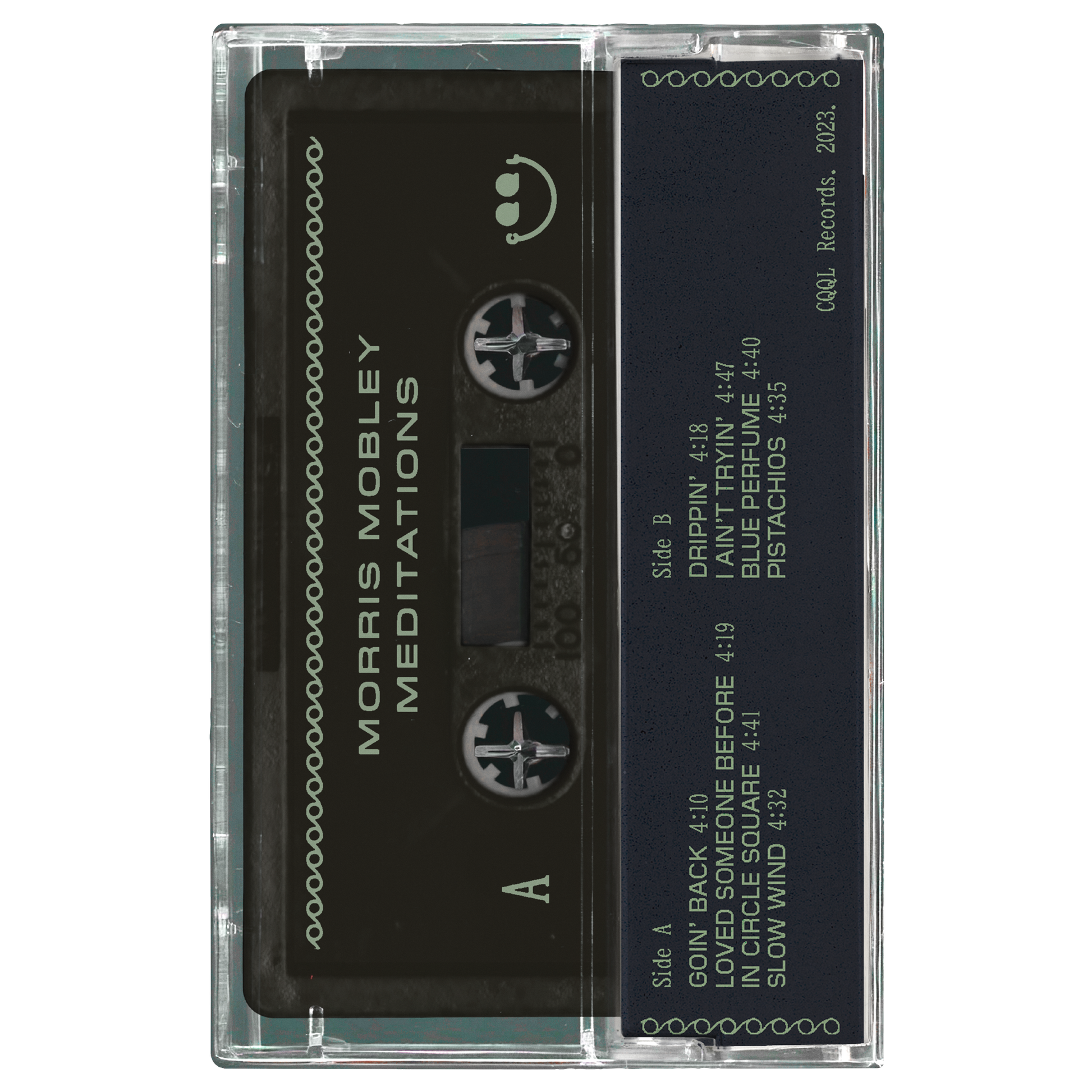 Cassette tape with 'Morris Mobley Meditations' on a white background
