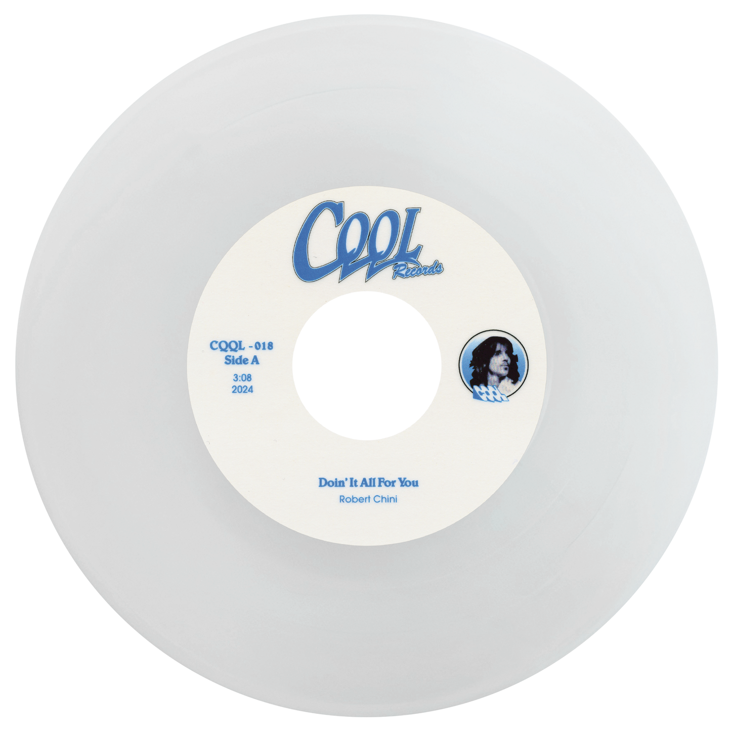 White vinyl record with 'CQQL' label on a white background