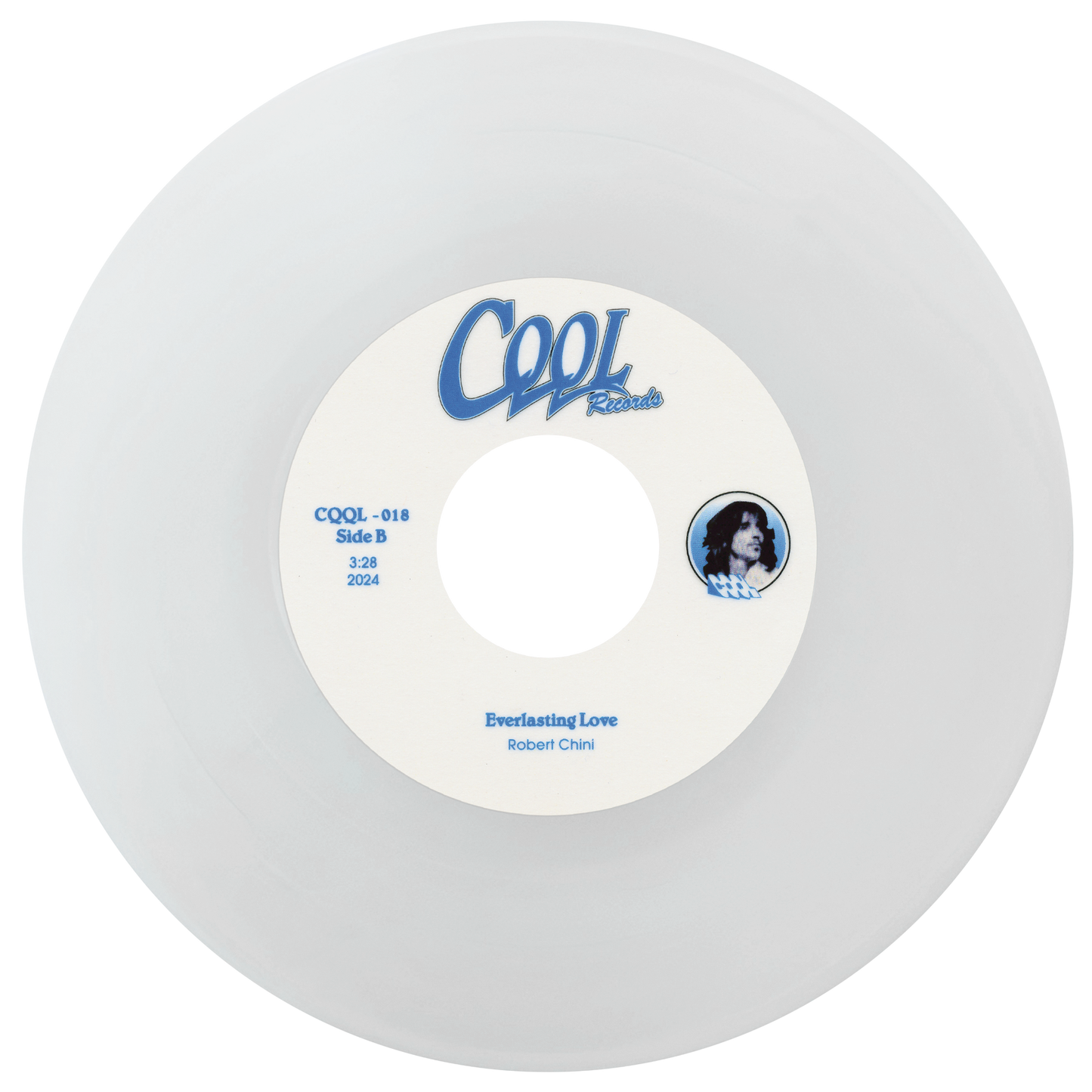 White vinyl record with 'CQQL' label on a white background