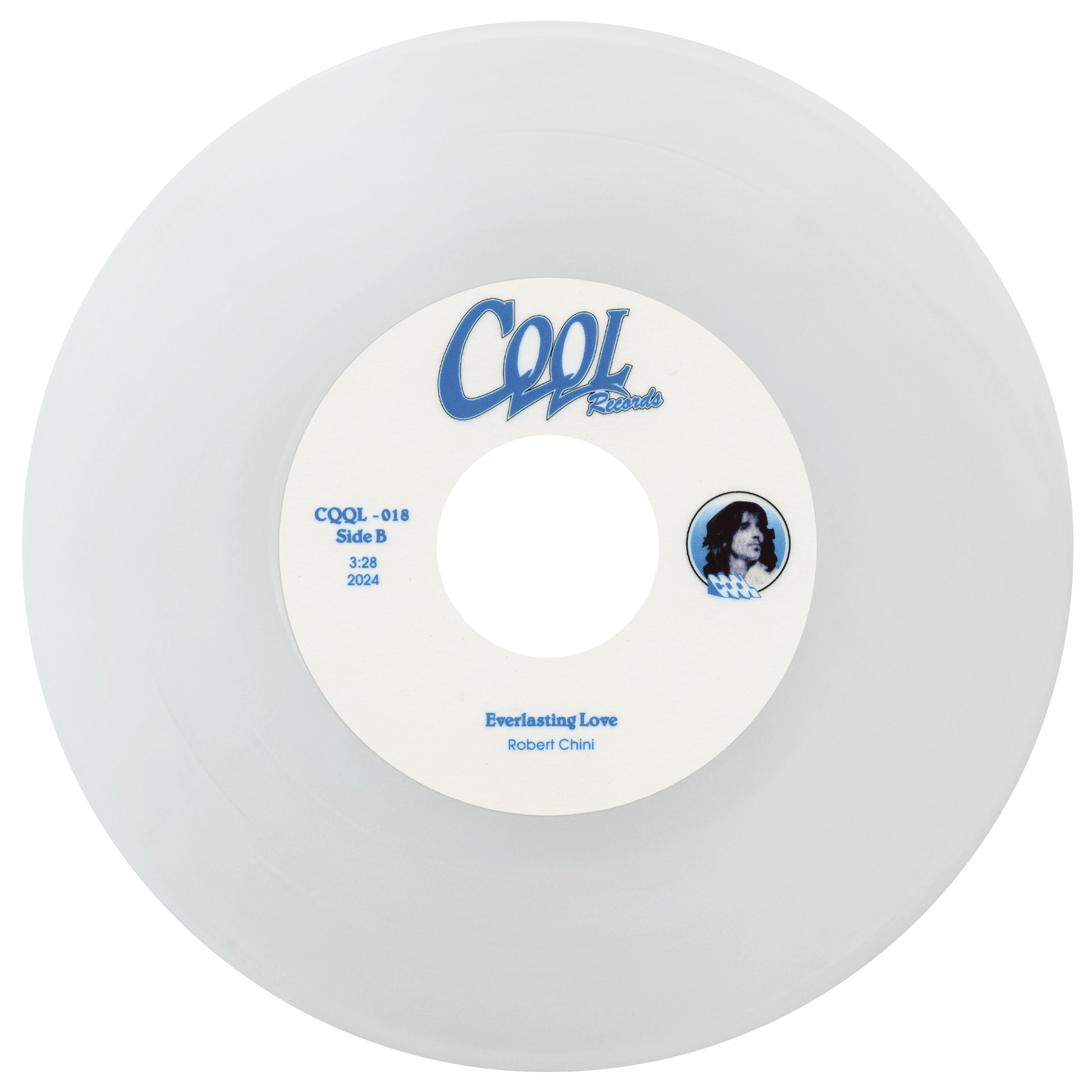 White vinyl record with 'CQQL' label on a white background