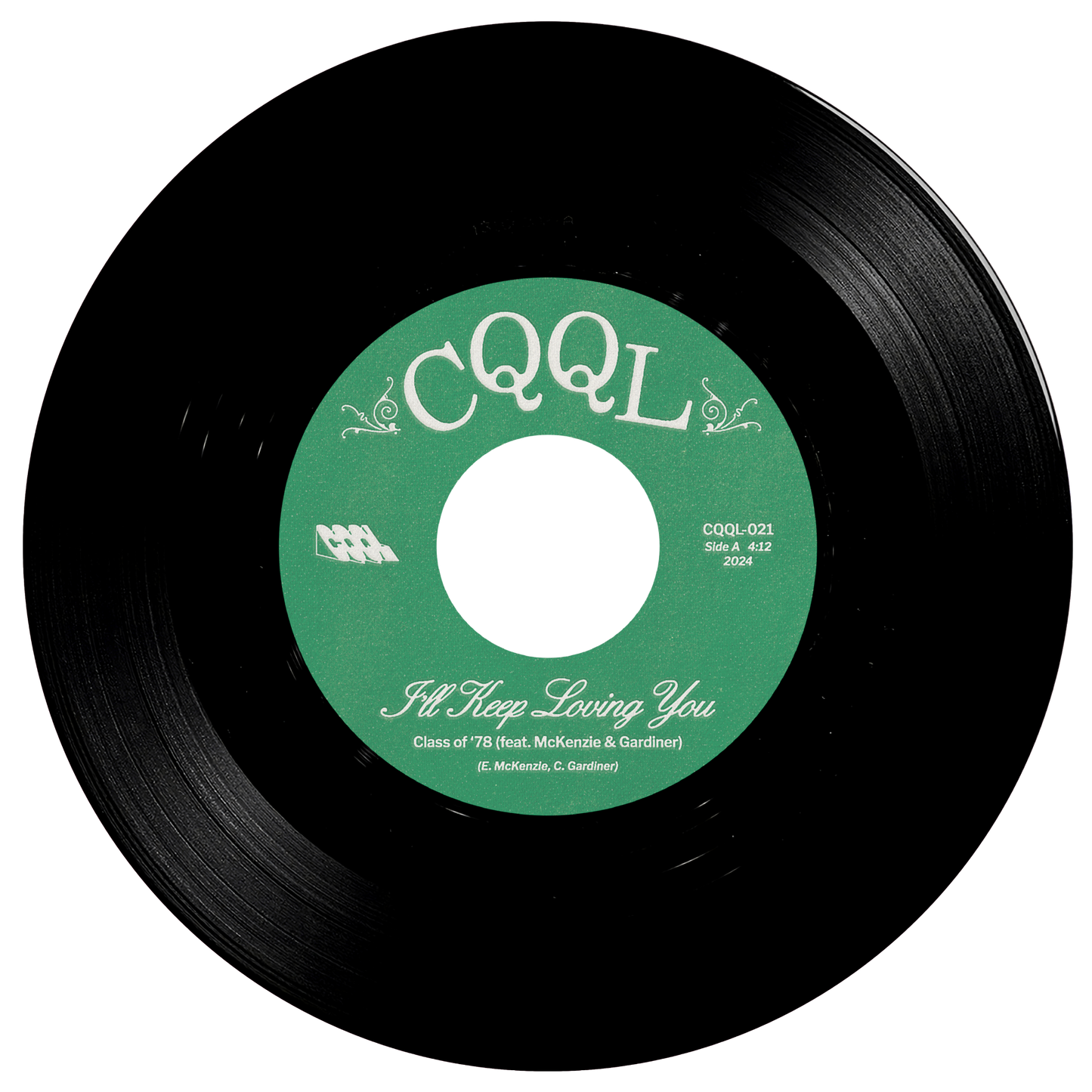 Vinyl record with a green label featuring 'CQQL' on a white background