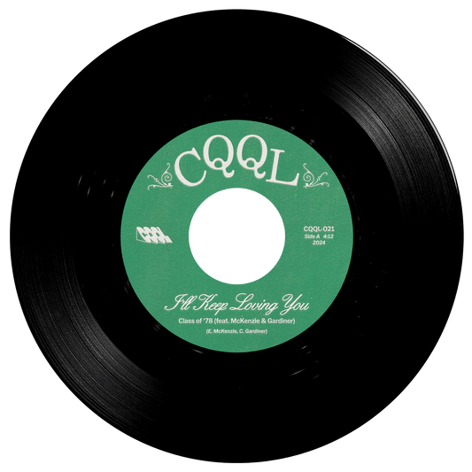 Vinyl record with a green label featuring 'CQQL' on a white background
