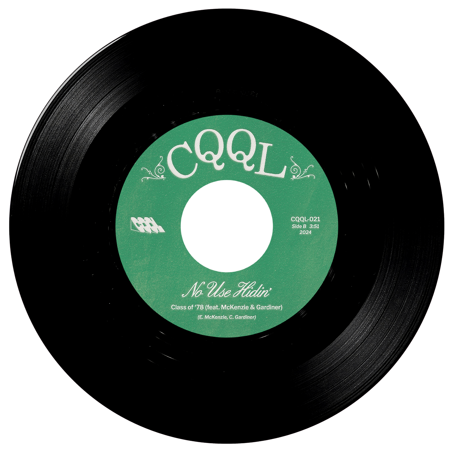 Vinyl record with a green label featuring 'CQQL' on a white background