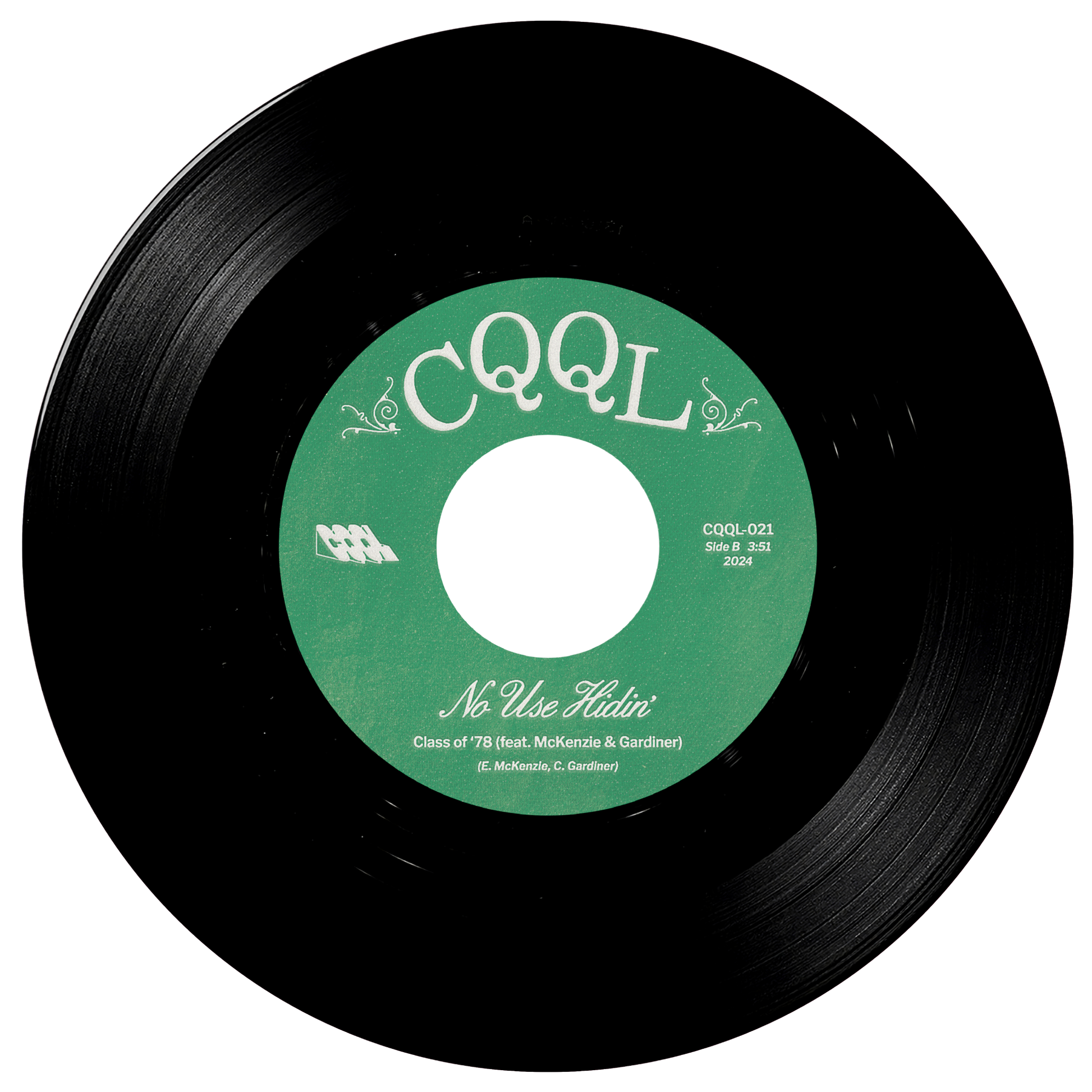 Vinyl record with a green label featuring 'CQQL' on a white background