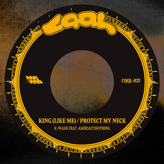 Vinyl record label with gold and black design featuring text and a logo.
