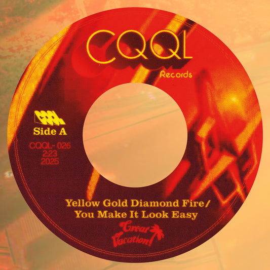 Record label with 'CQQL Records' branding and track information on a red background