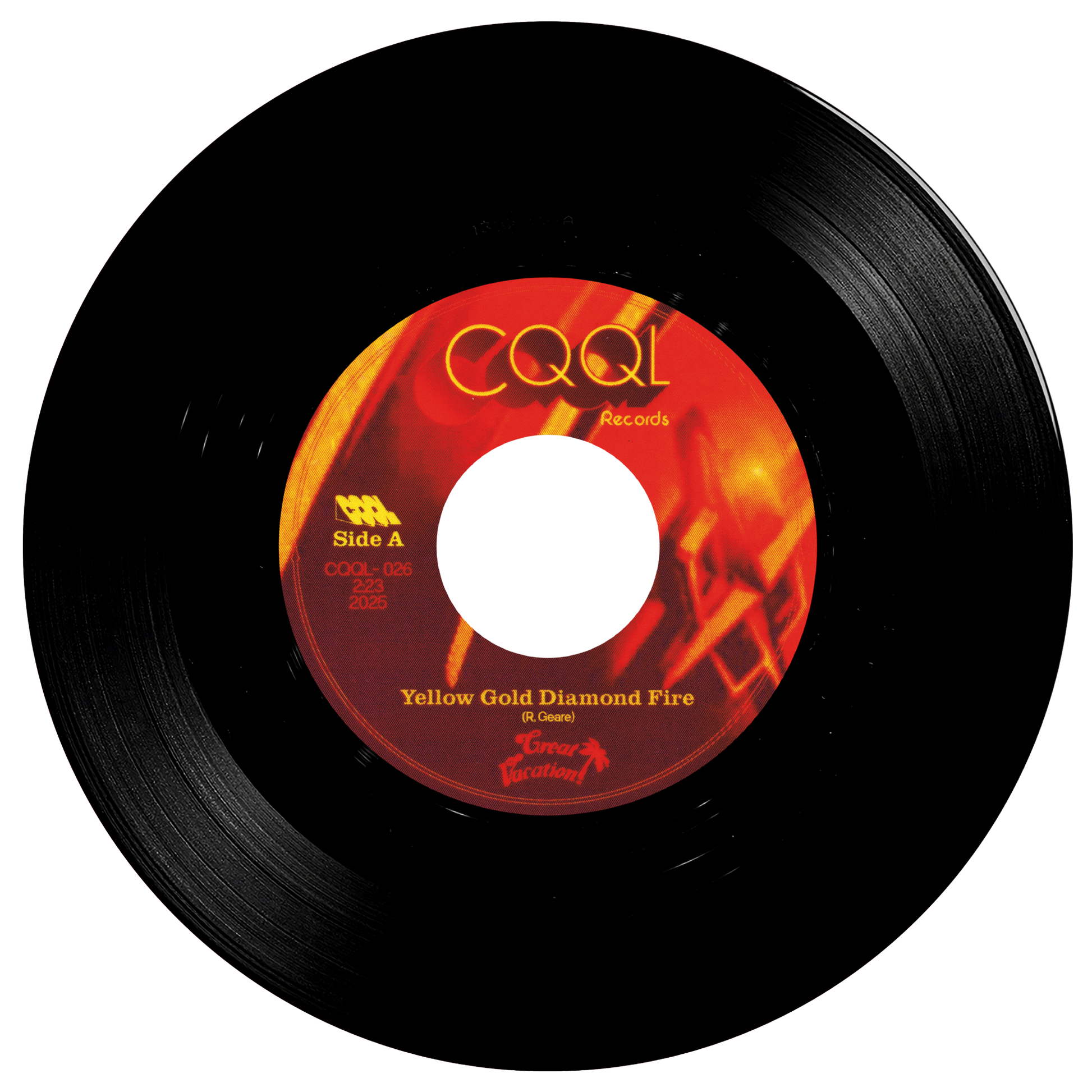 Vinyl record with a red label featuring 'CQQL Records' on a white background