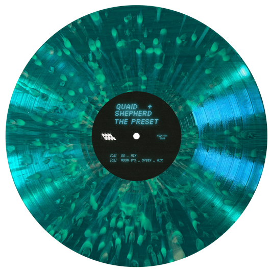 Vinyl record with a green and blue gradient and visible label on a white background
