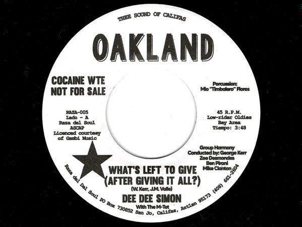 Vinyl record label with text and a star logo on a black background