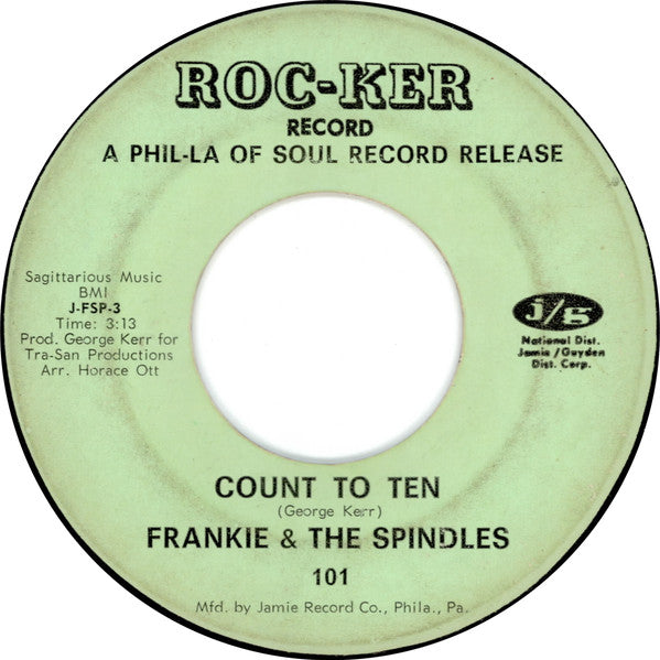 Record label for 'Count to Ten' by Frankie & The Spindles on Roc-Ker Records