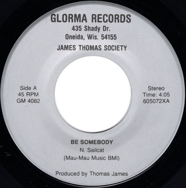 Vinyl record label for 'Be Somebody' by N. Sailcat, featuring Glorma Records details.
