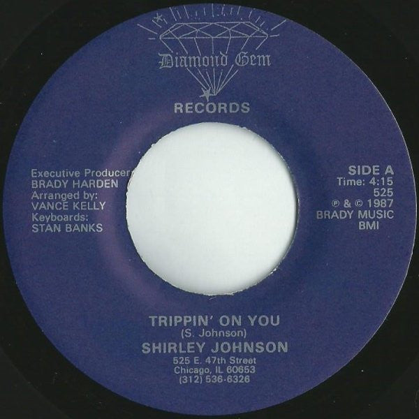 Record label for Shirley Johnson's 'Trippin' On You' on Diamond Gem Records