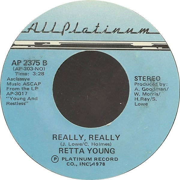 Record label for 'Really, Really' by Retta Young with blue background and black text.